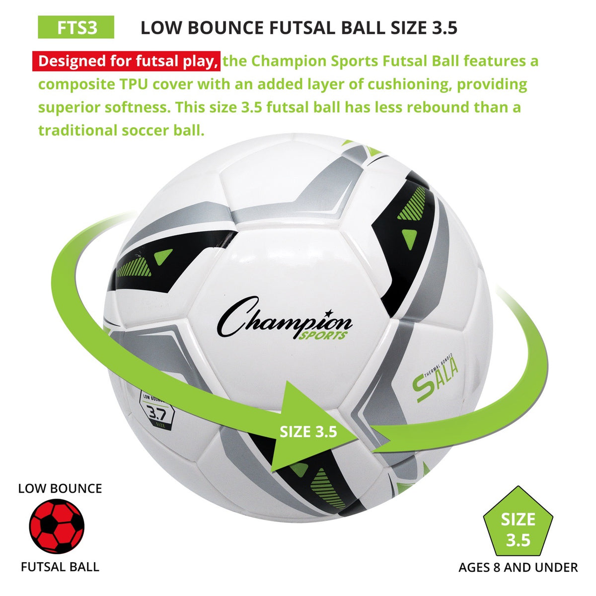 Champion Sports Futsal Ball - Size 3.7