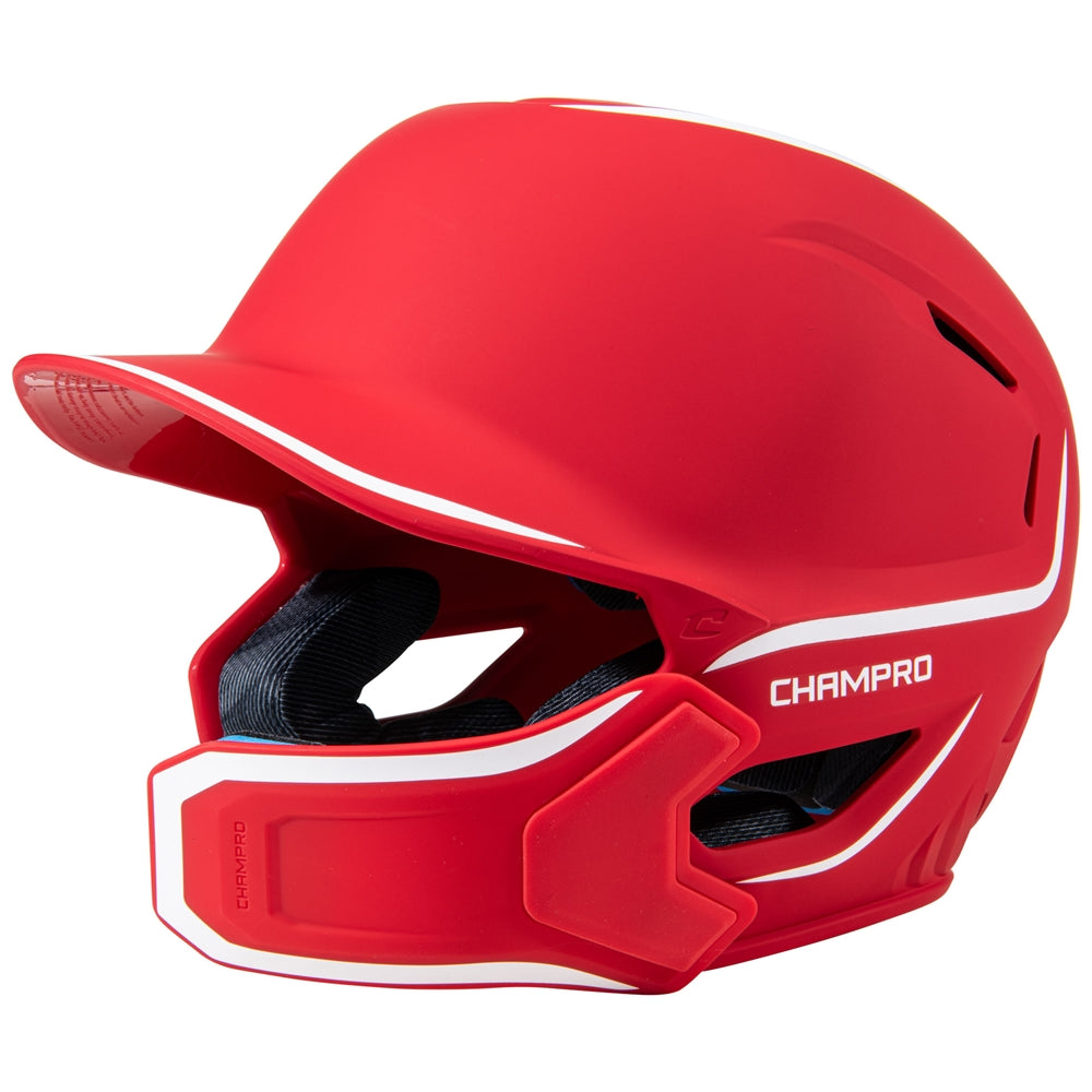 Champro HXE Two-Tone Matte Batting Helmet w/Jaw Guard - Scarlet