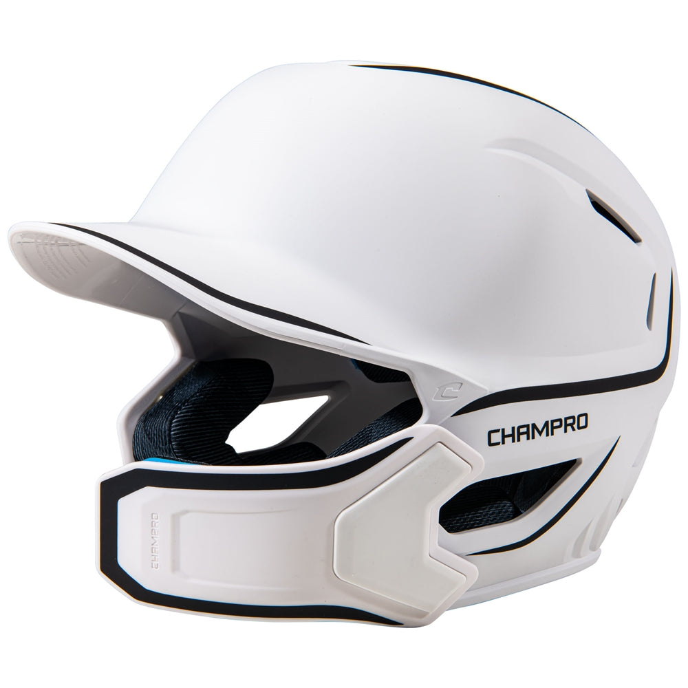 Champro HXE Two-Tone Matte Batting Helmet w/Jaw Guard - White