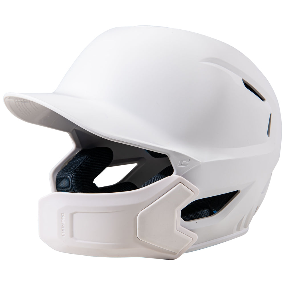 Champro HXE Matte Batting Helmet w/Jaw Guard - White