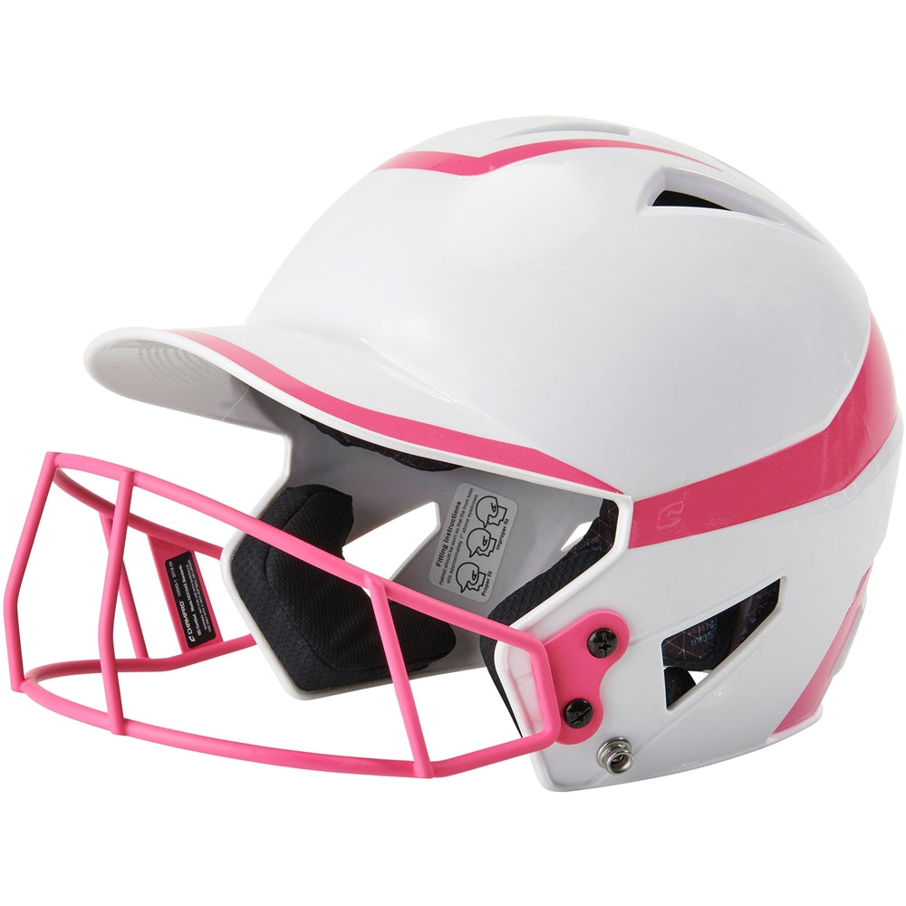 Champro HX Rise Pro Batting Helmet w/Facemask - White Optic Pink