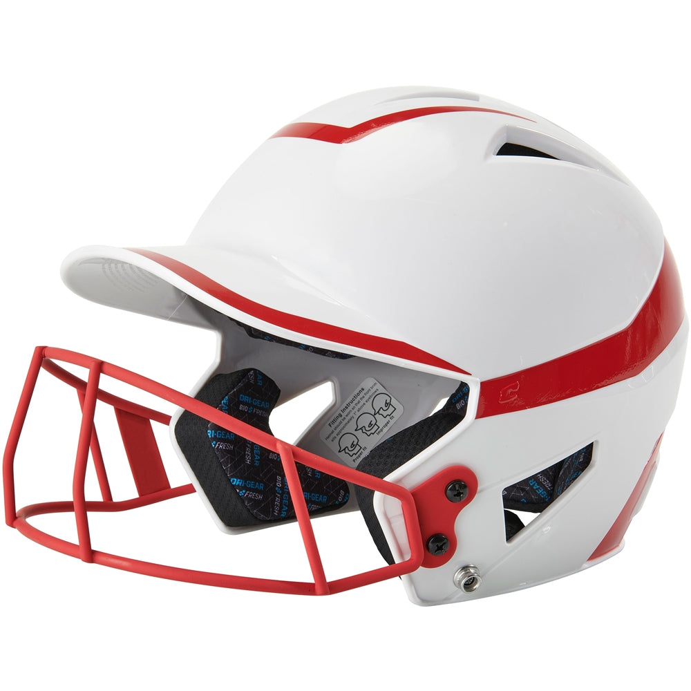 Champro HX Rise Pro Batting Helmet w/Facemask - White Scarlet
