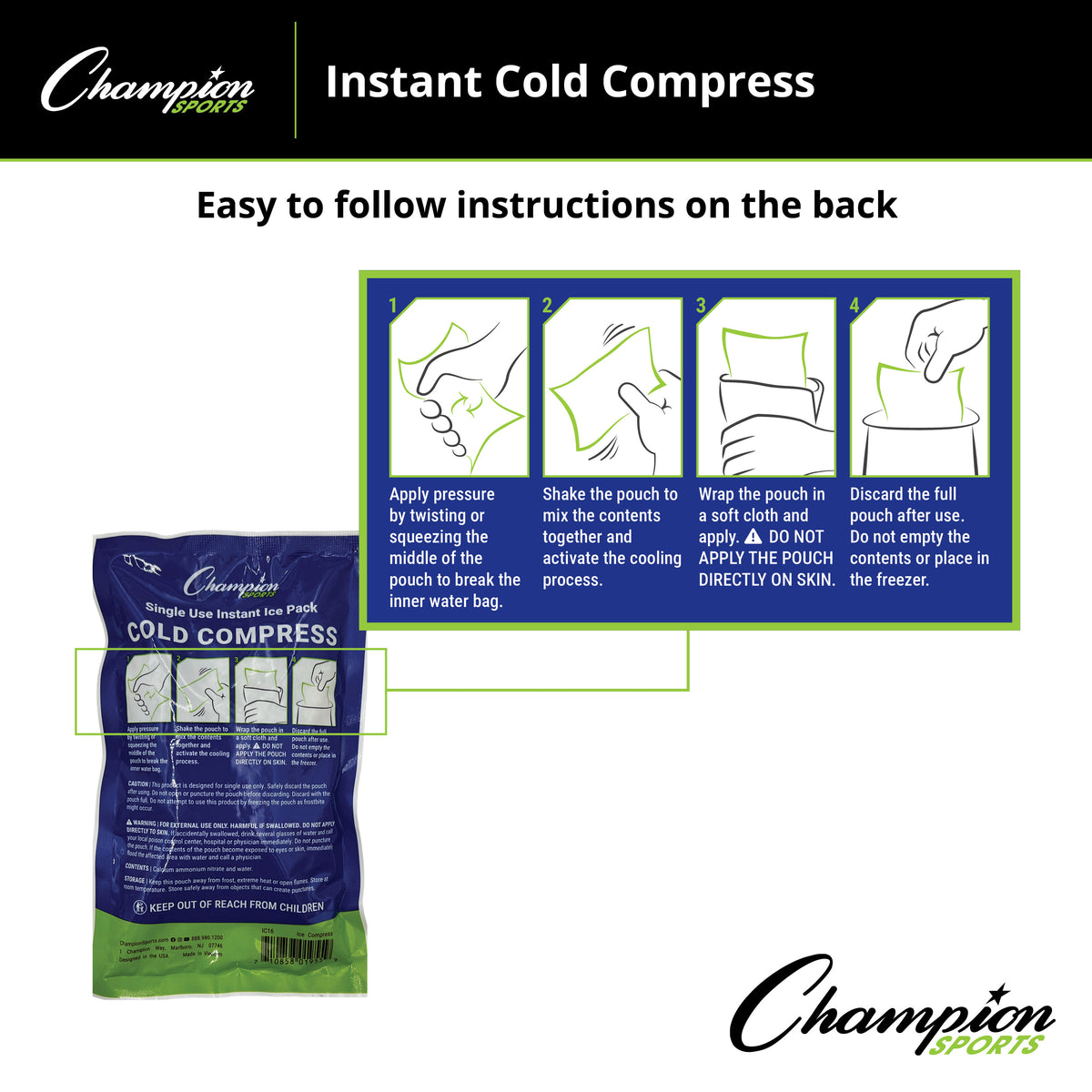 Champion Sports Instant Cold Compress - Case of 16