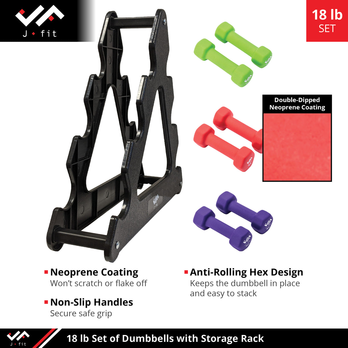 Champion Sports JFIT Dumbbell Set with Storage Rack