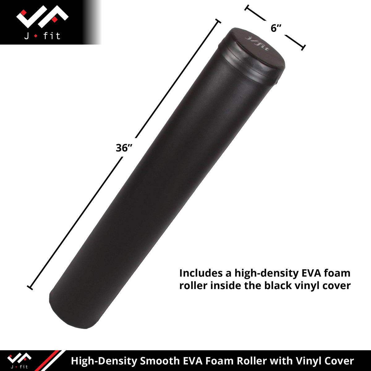 Champion Sports JFIT 36" EVA Foam Roller with Black Vinyl Cover