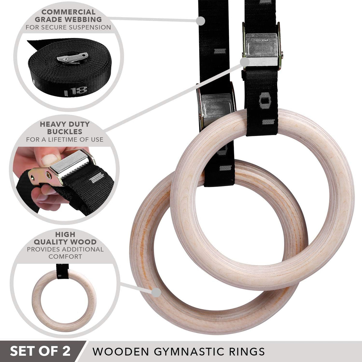 Champion Sports JFIT Wooden Gym Rings