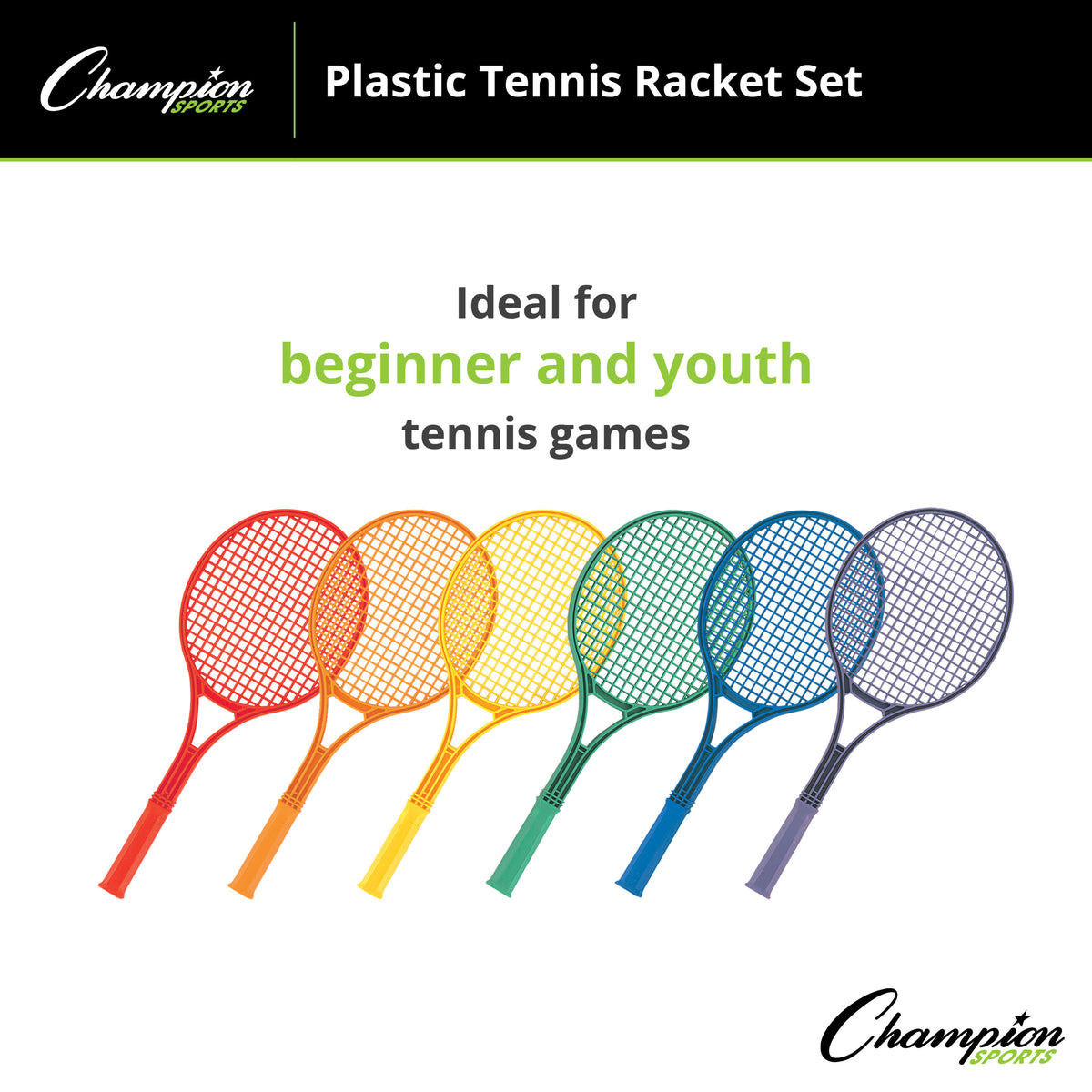 Champion Sports Plastic Tennis Racket Set - Set of 6