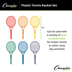 Champion Sports Plastic Tennis Racket Set - Set of 6