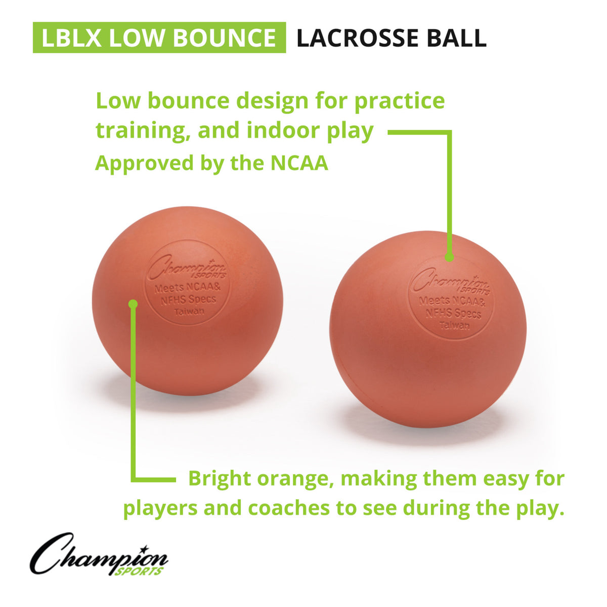 Champion Sports Low Bounce Lacrosse Ball - Dozen