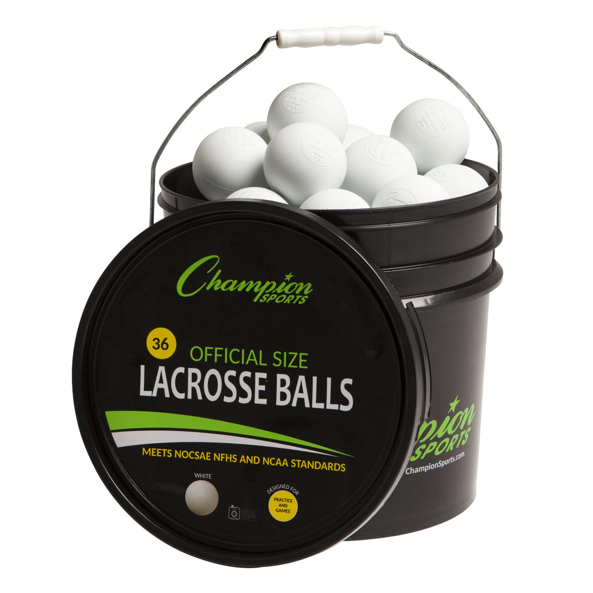 Champion Sports Lacrosse Ball Bucket - 36 Balls - White