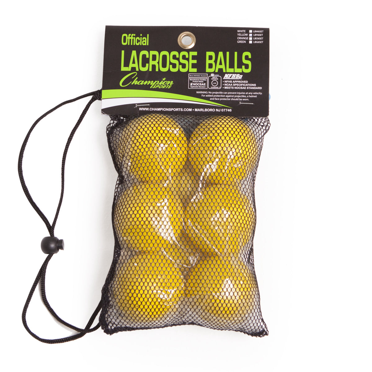Champion Sports Lacrosse Ball Set - Yellow / 6-Pack