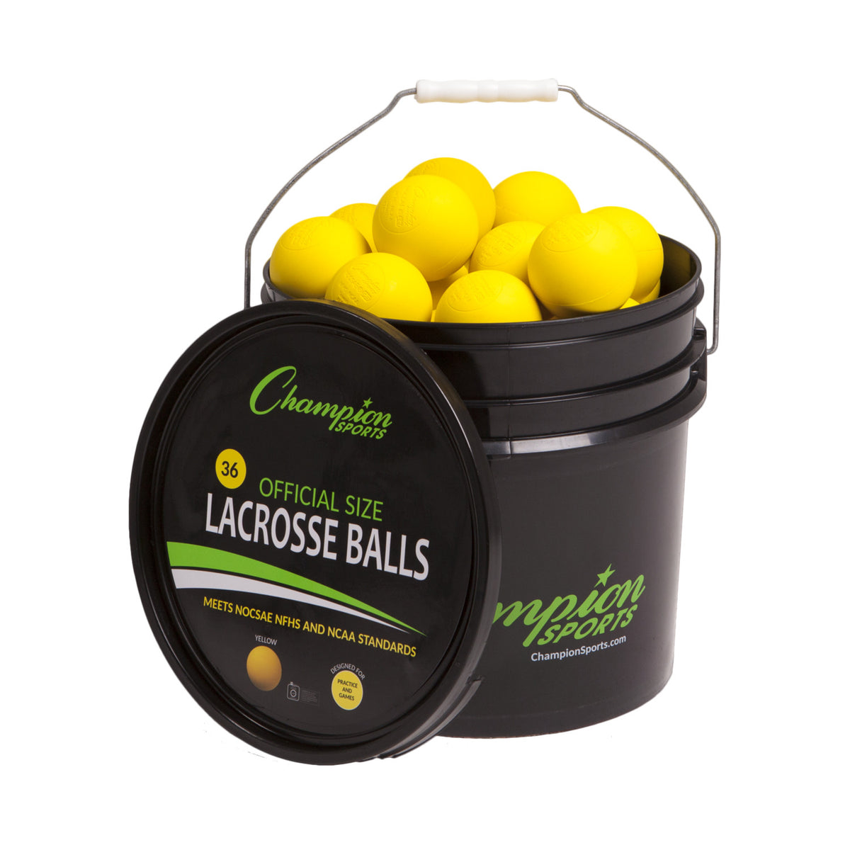 Champion Sports Lacrosse Ball Bucket - 36 Balls - Yellow