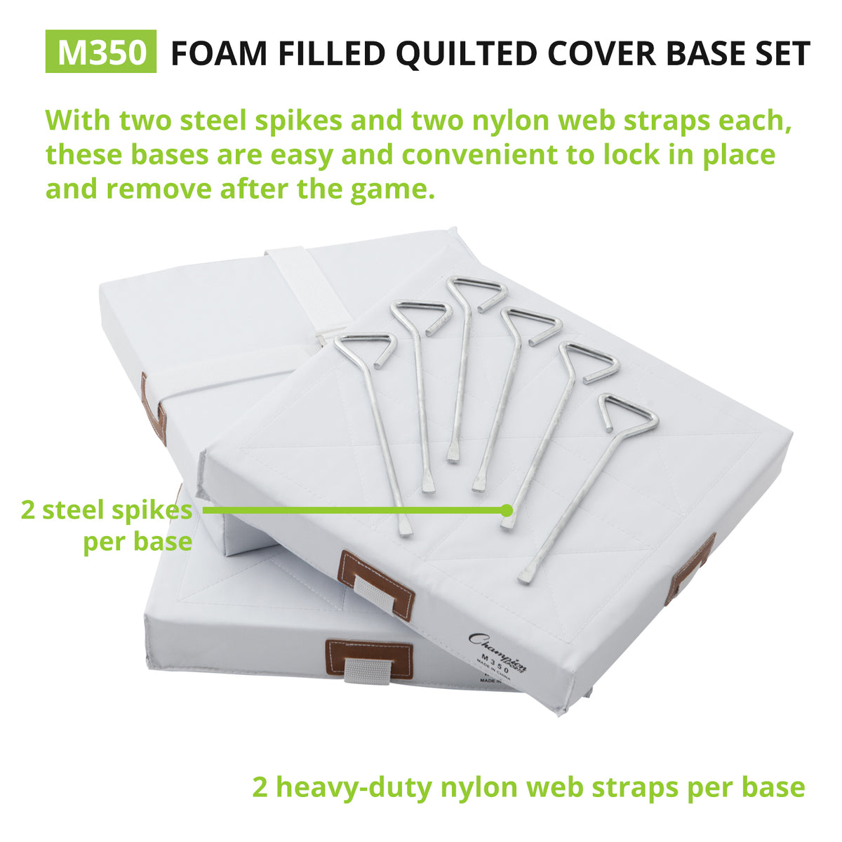 Champion Sports 15" x 15" Foam Filled Quilted Cover Base Set - Set of 3