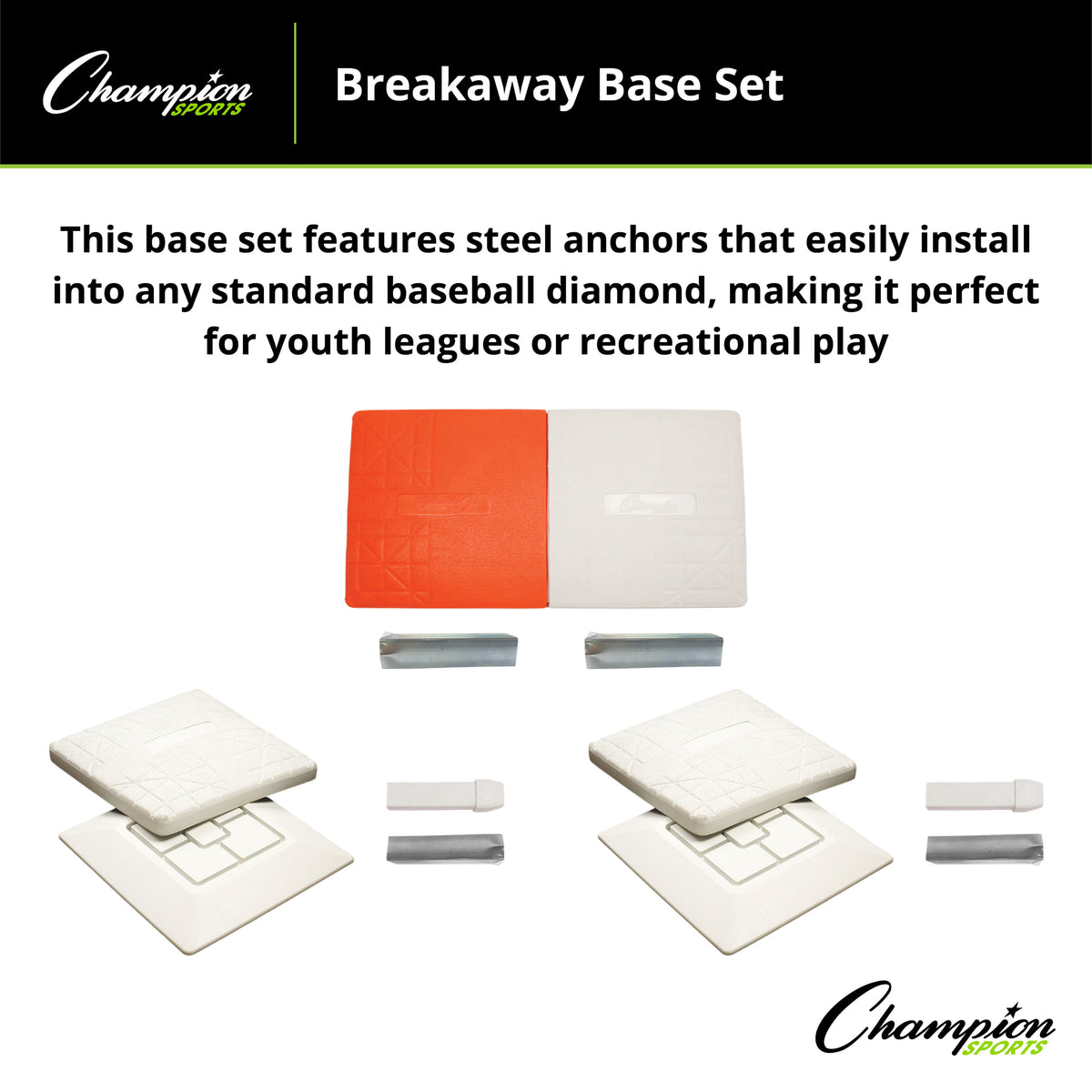 Champion Sports Breakaway Double First Base - Set of 3