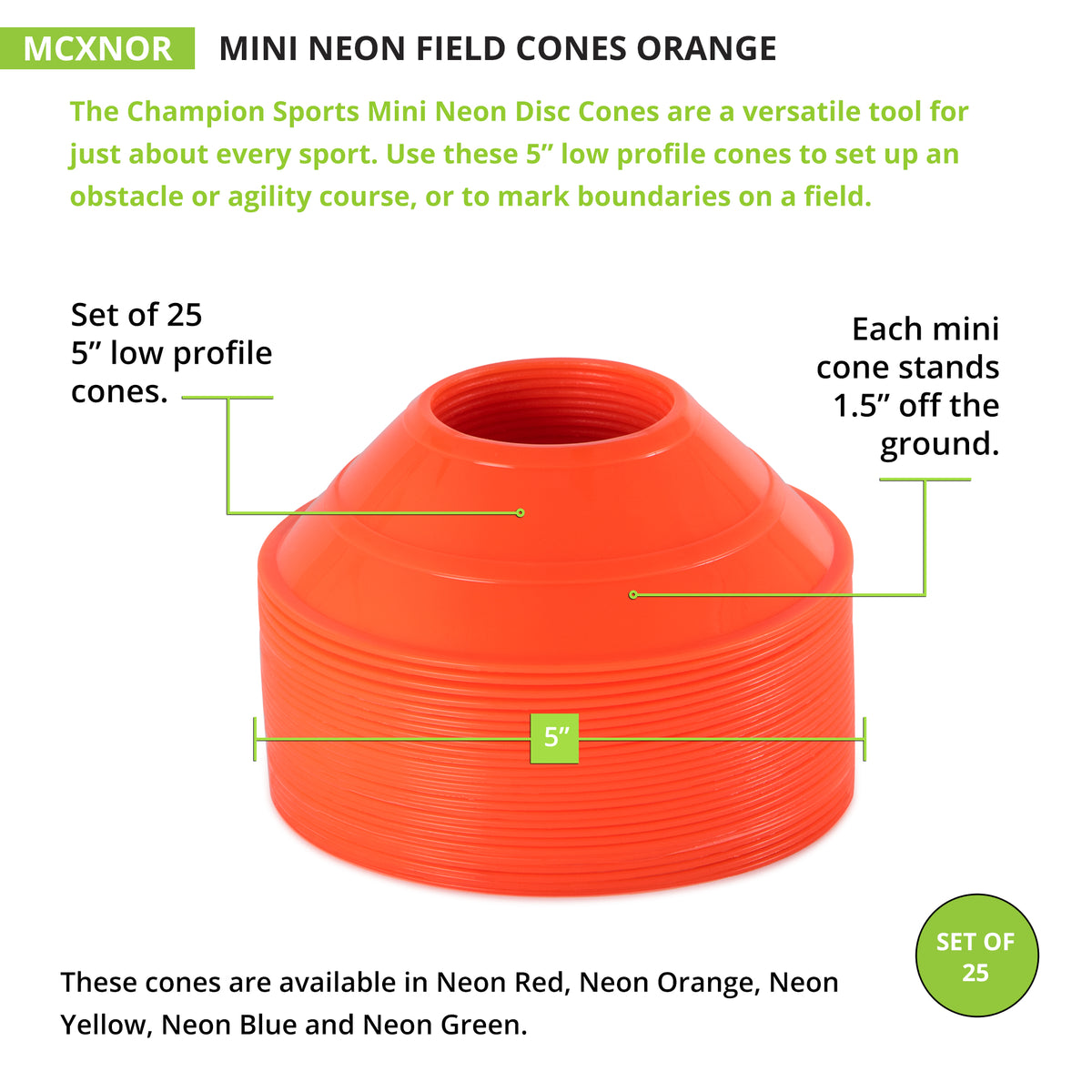 Champion Sports Mini Neon Field Cones - Set of 25