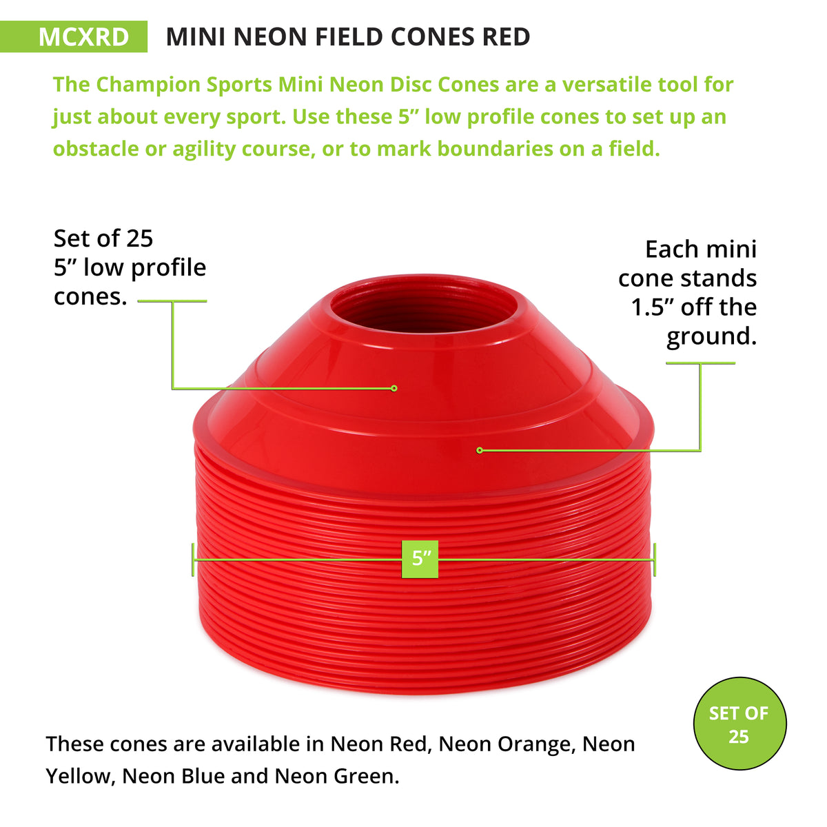 Champion Sports Mini Neon Field Cones - Set of 25