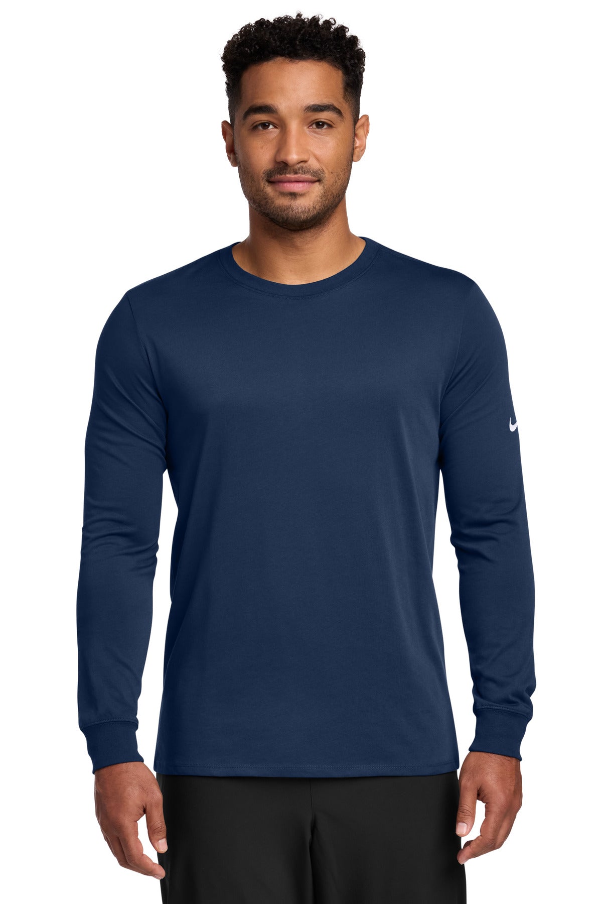 Nike Dri-FIT Cotton/Poly Long Sleeve Tee. - College Navy