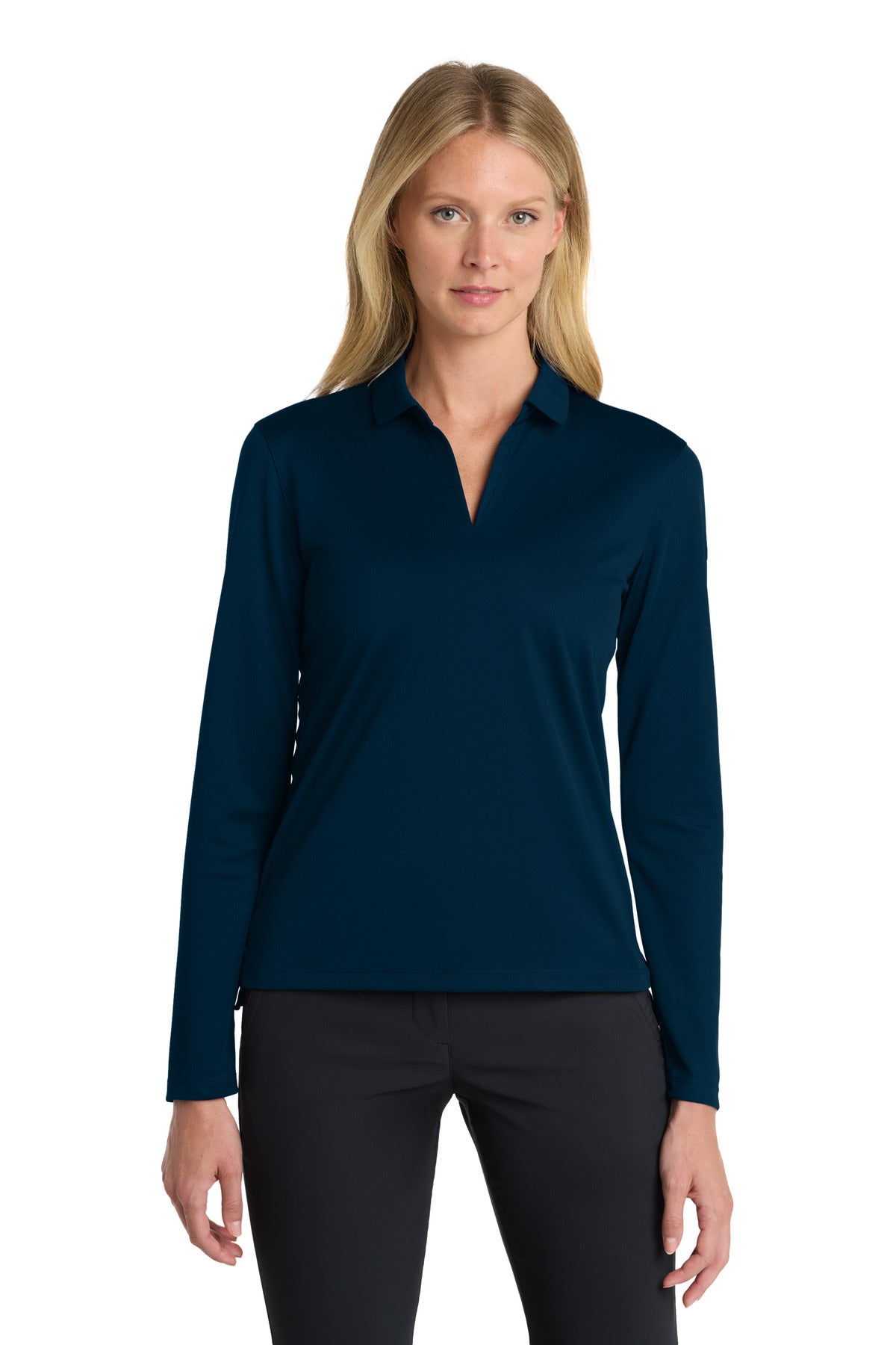 Nike Women's Dri-FIT Micro Pique 2.0 Long Sleeve Polo - Navy