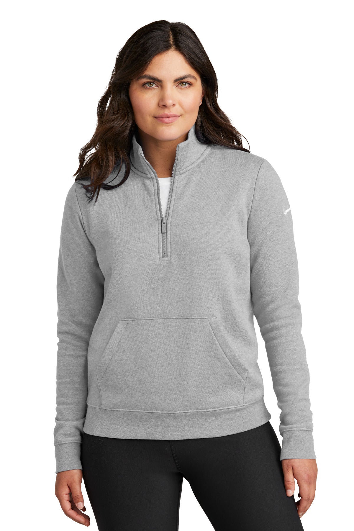 Nike Women's Club Fleece Sleeve Swoosh 1/2-Zip - Dark Grey Heather