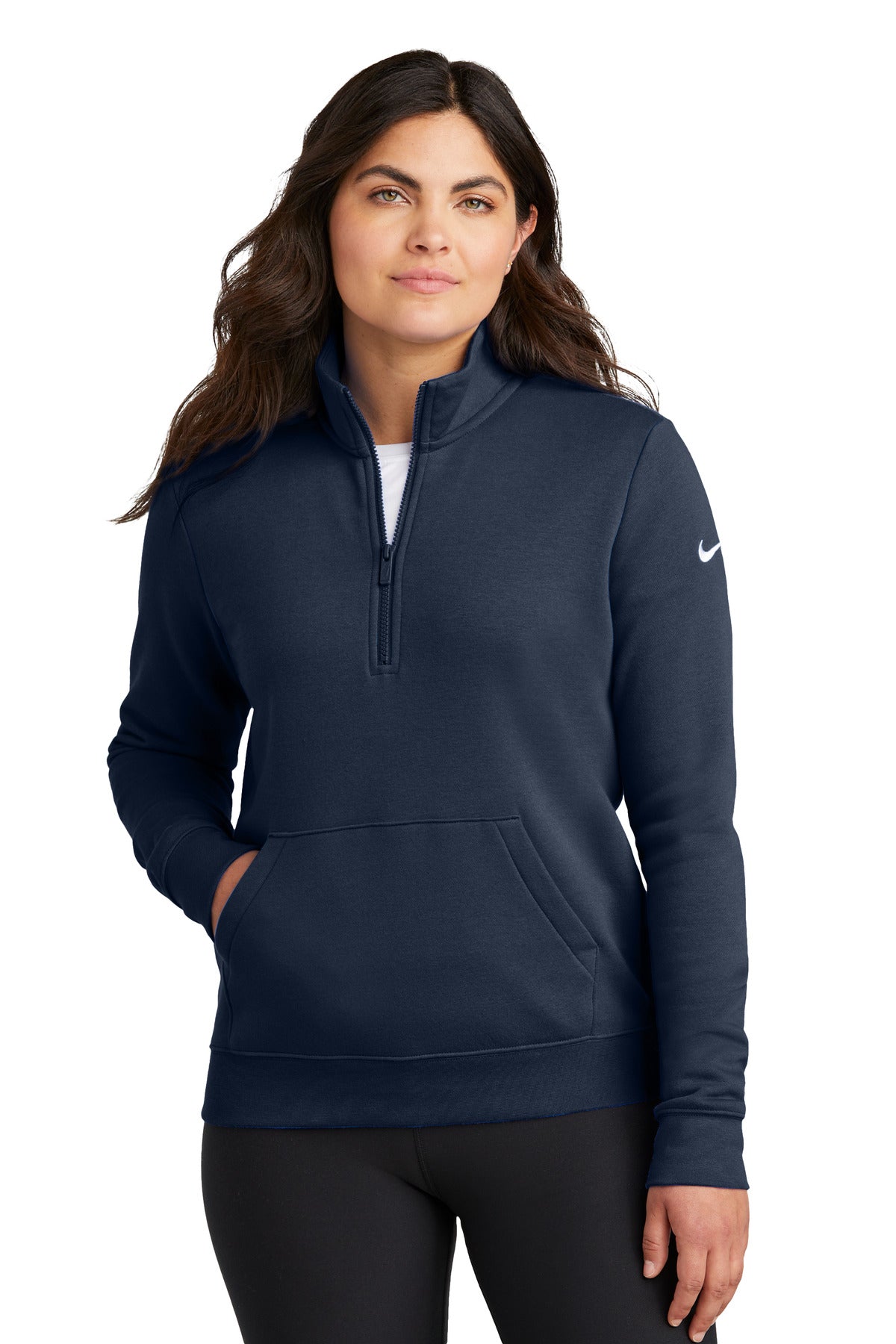 Nike Women's Club Fleece Sleeve Swoosh 1/2-Zip - Midnight Navy