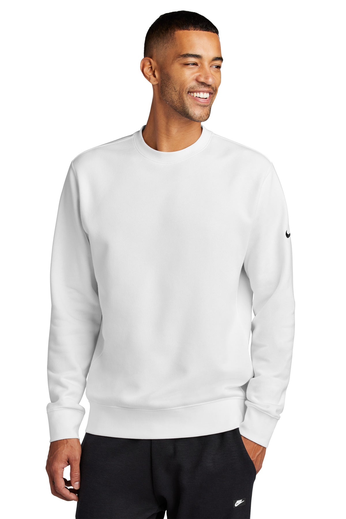 Nike Club Fleece Sleeve Swoosh Crew - White
