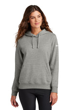 Nike Women's Club Fleece Sleeve Swoosh Pullover Hoodie - Dark Grey Heather