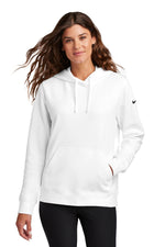 Nike Women's Club Fleece Sleeve Swoosh Pullover Hoodie - White
