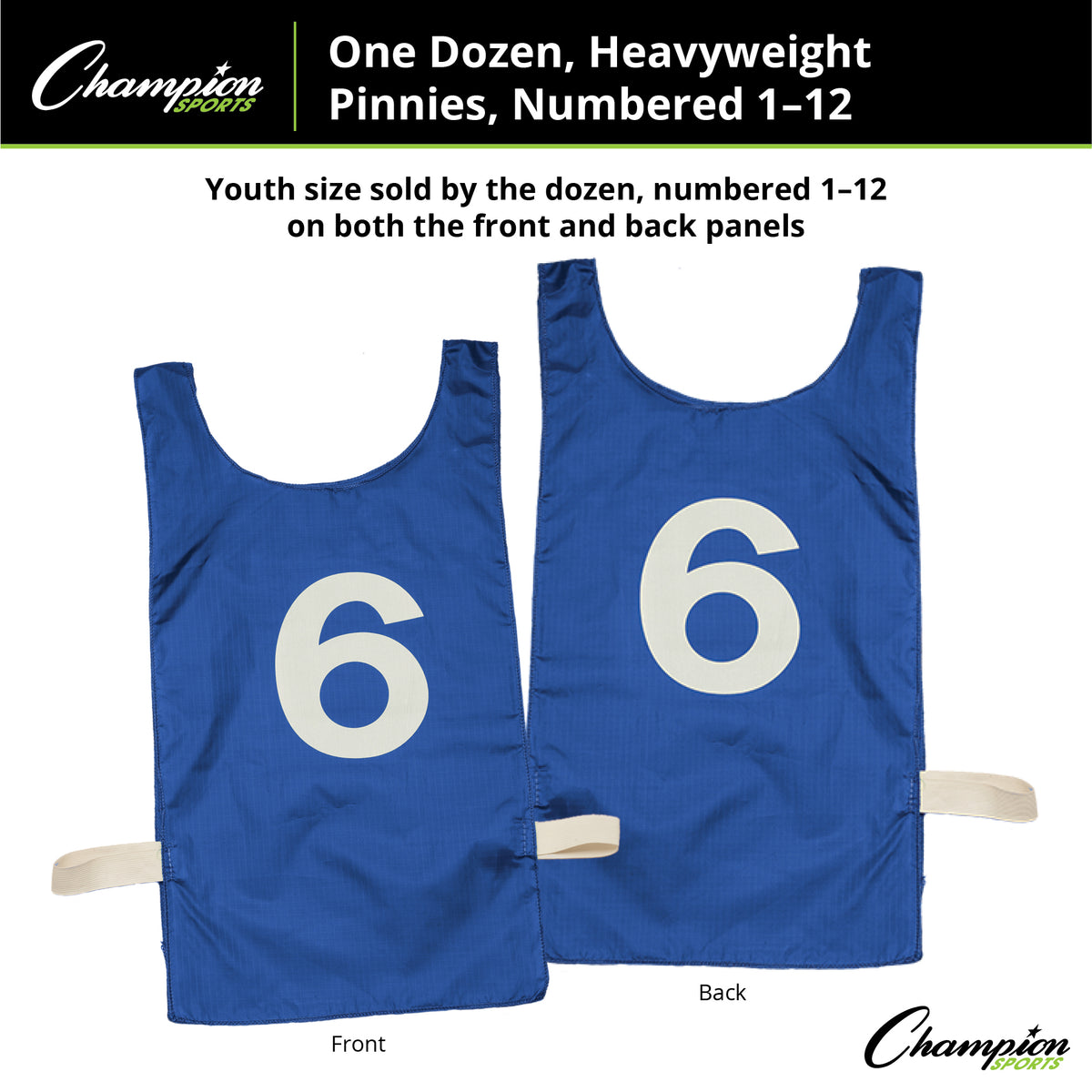 Champion Sports Numbered Heavyweight Nylon Pinnies, Youth - Dozen