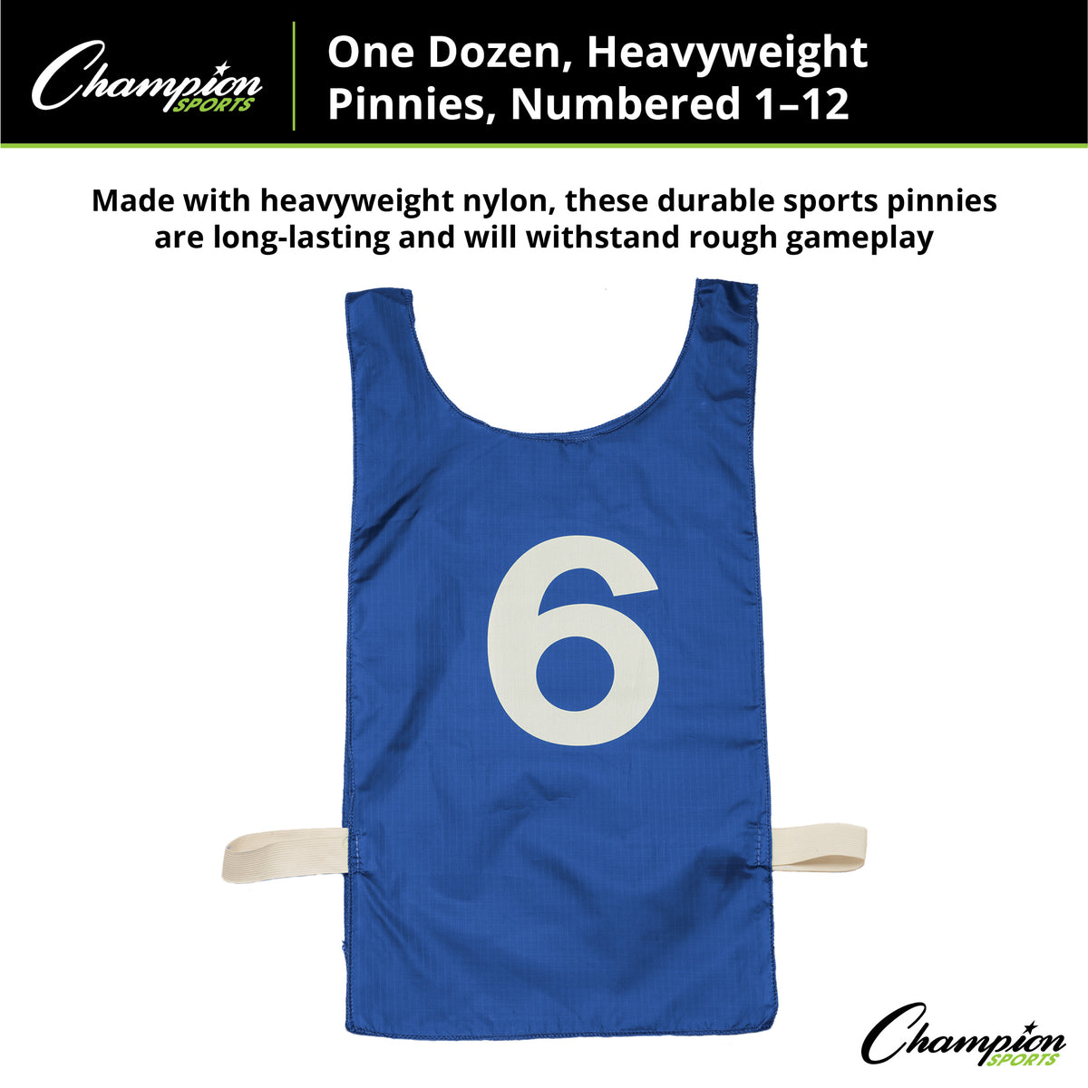 Champion Sports Numbered Heavyweight Nylon Pinnies, Youth - Dozen