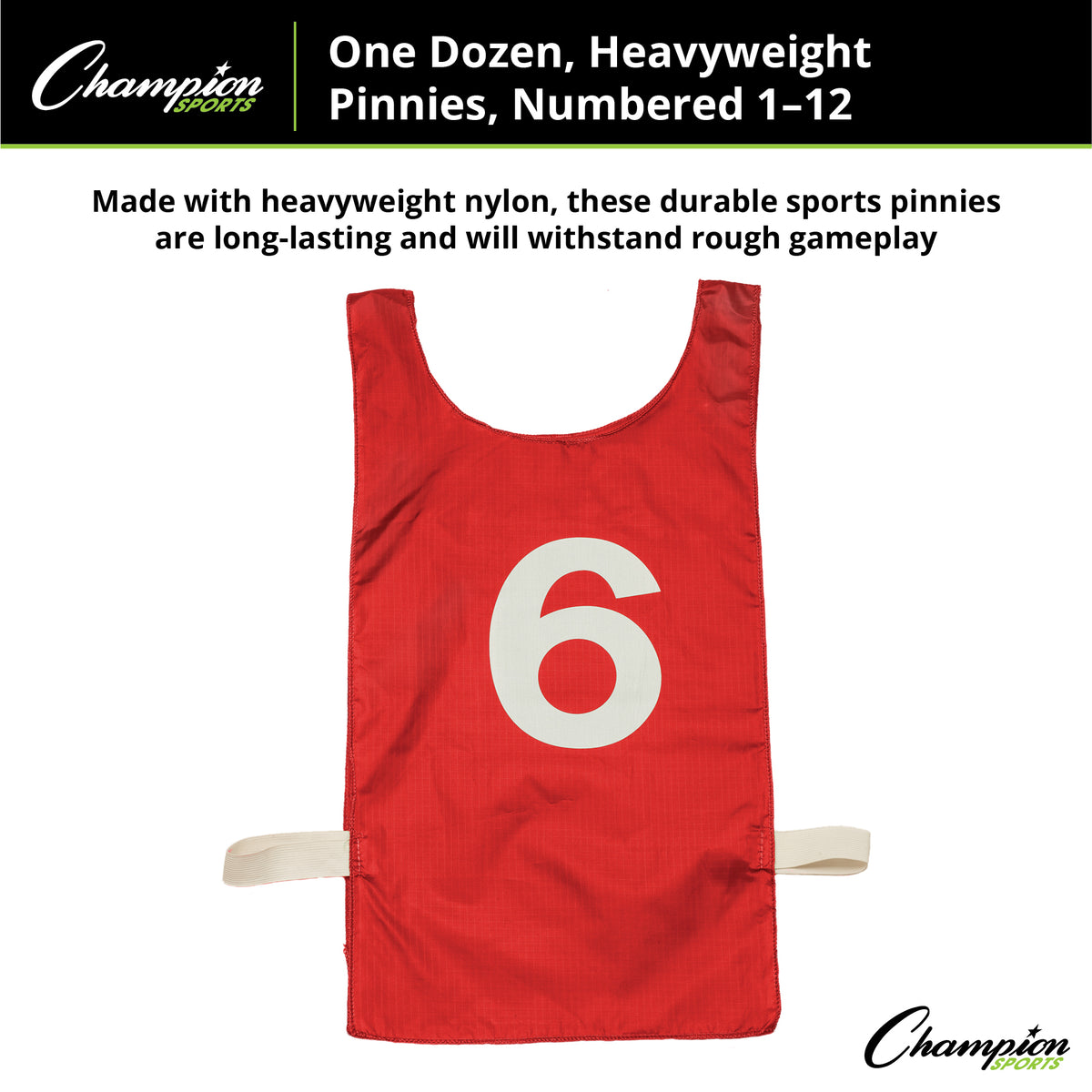 Champion Sports Numbered Heavyweight Nylon Pinnies, Youth - Dozen