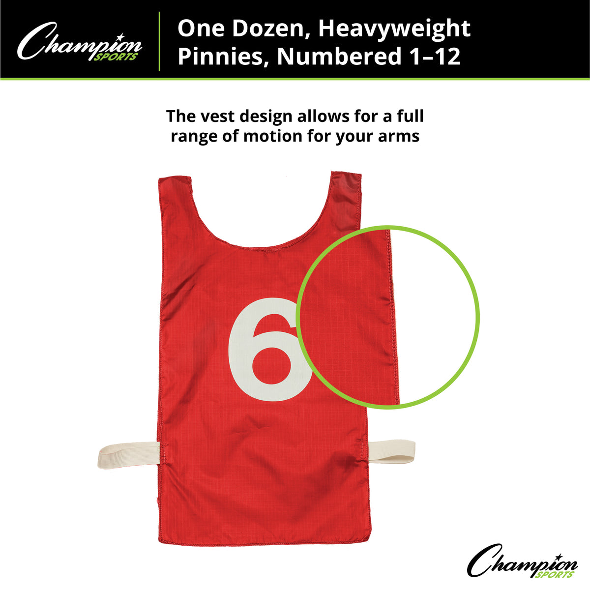 Champion Sports Numbered Heavyweight Nylon Pinnies, Youth - Dozen
