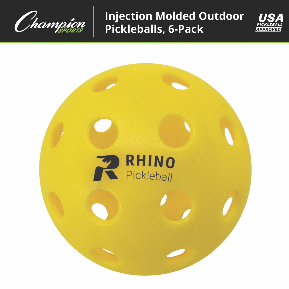 Champion Sports Rhino Injection Molded Outdoor Pickleballs - Set of 6