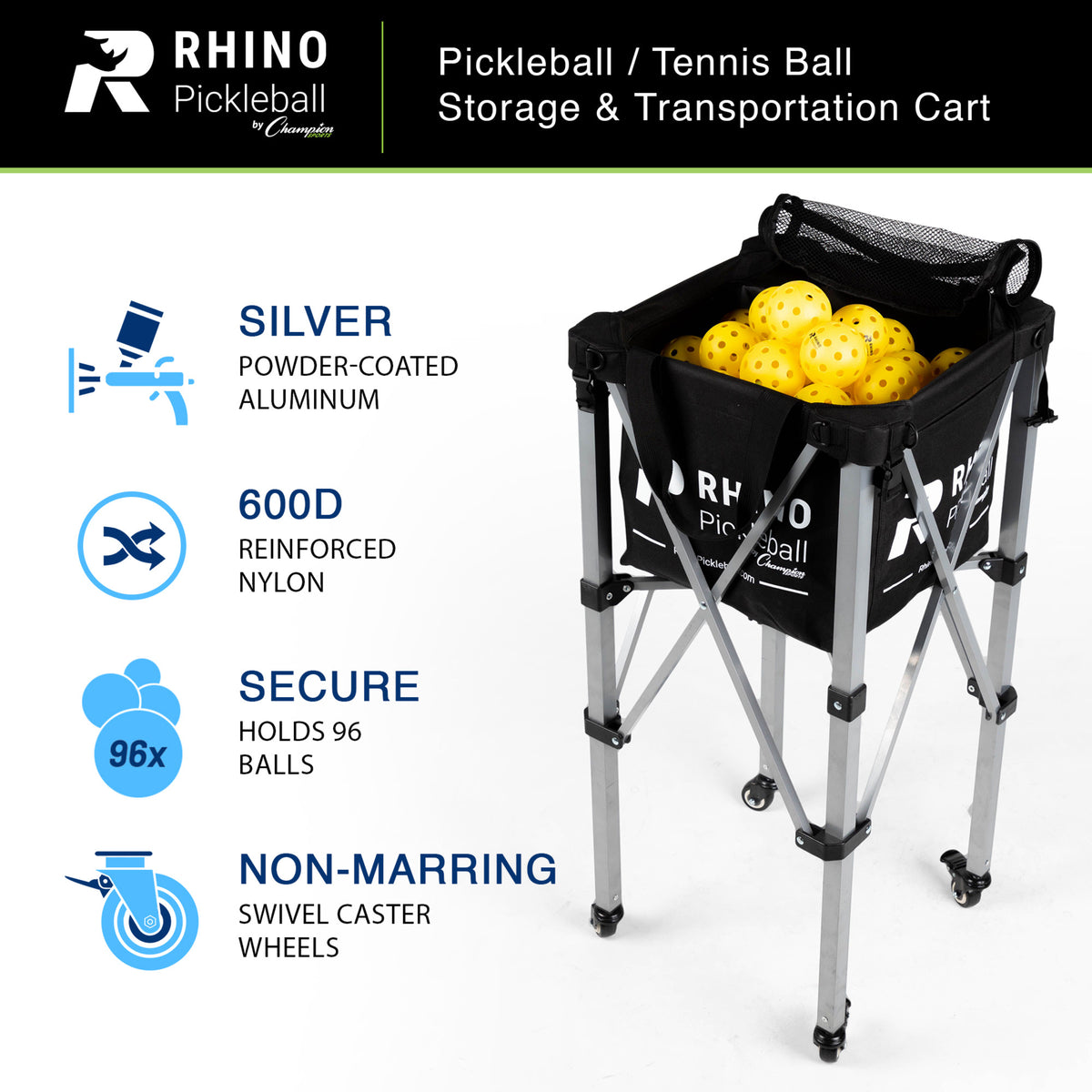 Champion Sports Rhino Pickleball/Tennis Ball Cart