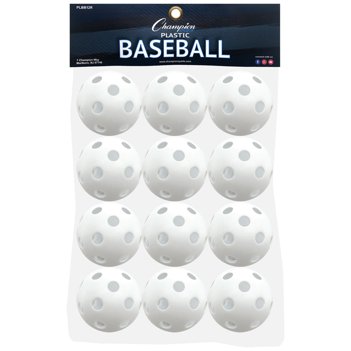 Champion Sports Plastic Baseballs - 12-Pack (Retail Packaging) / White