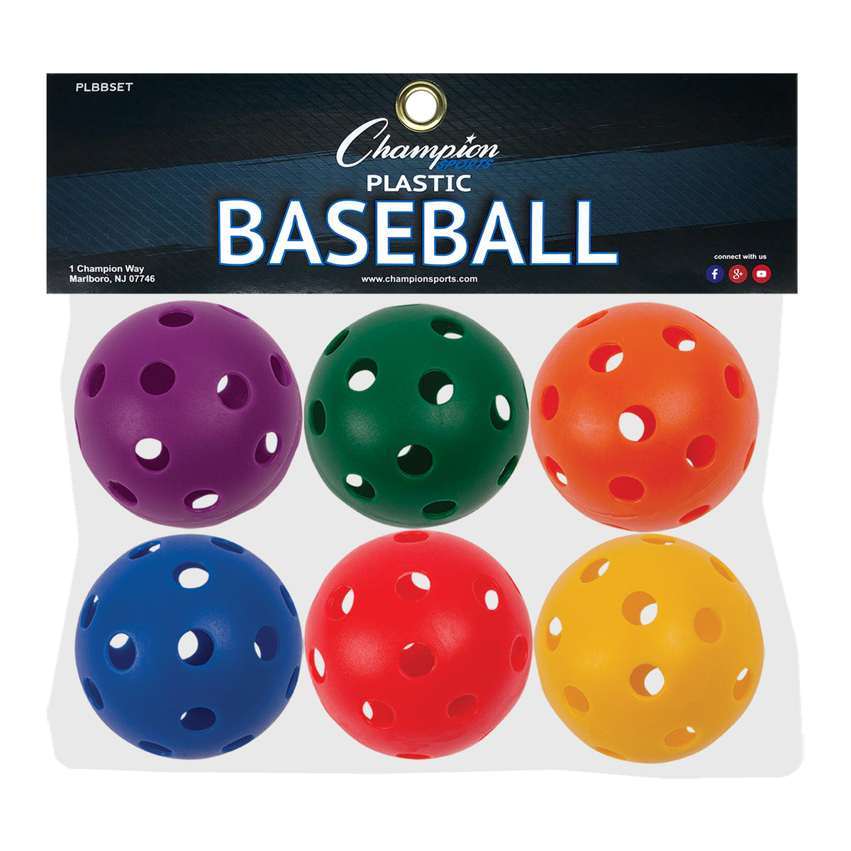 Champion Sports Plastic Baseballs - 6-Pack / Assorted