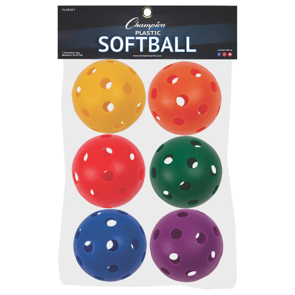 Champion Sports 12" Plastic Softballs - Set of 6 / Assorted