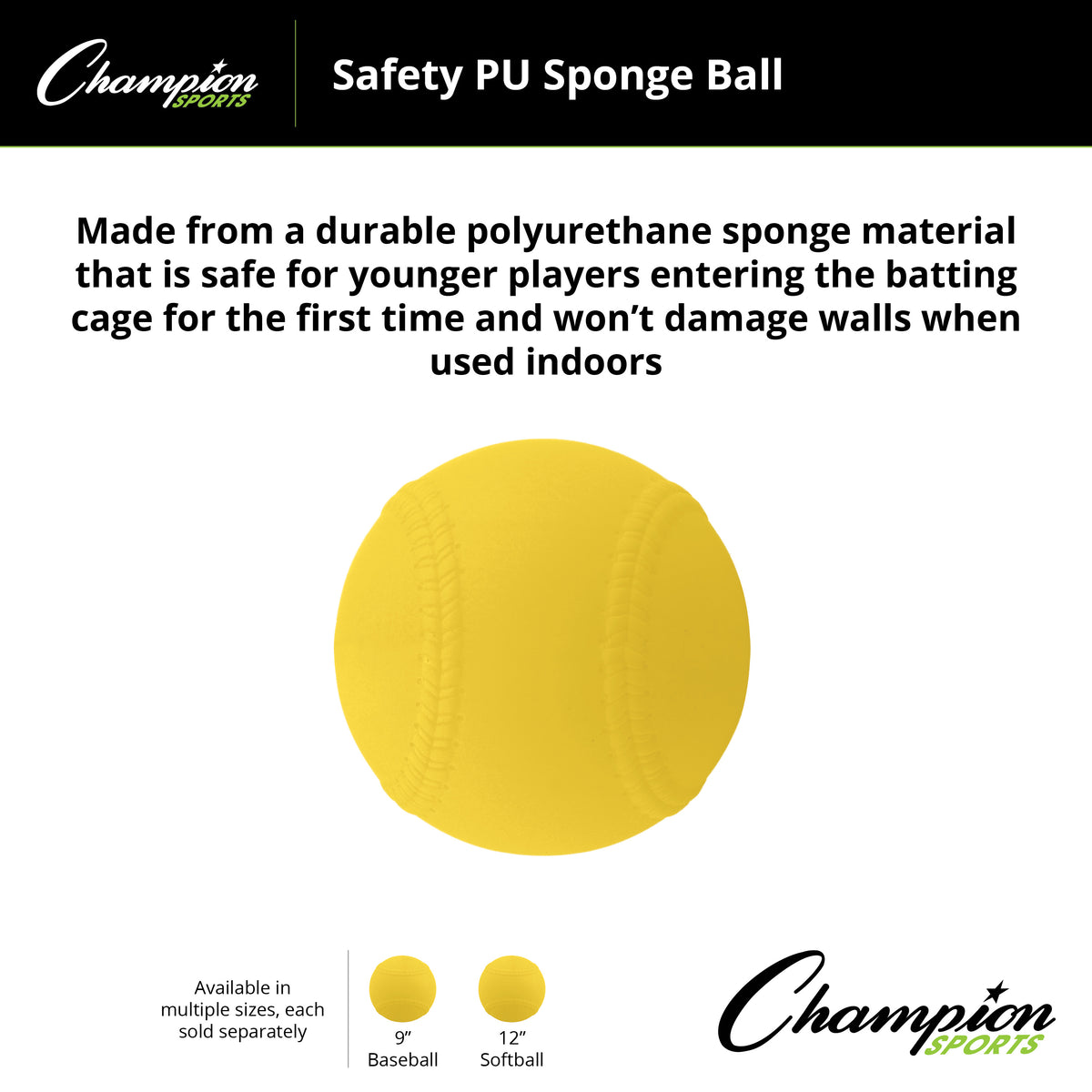 Champion Sports Safety PU Sponge Balls - Dozen