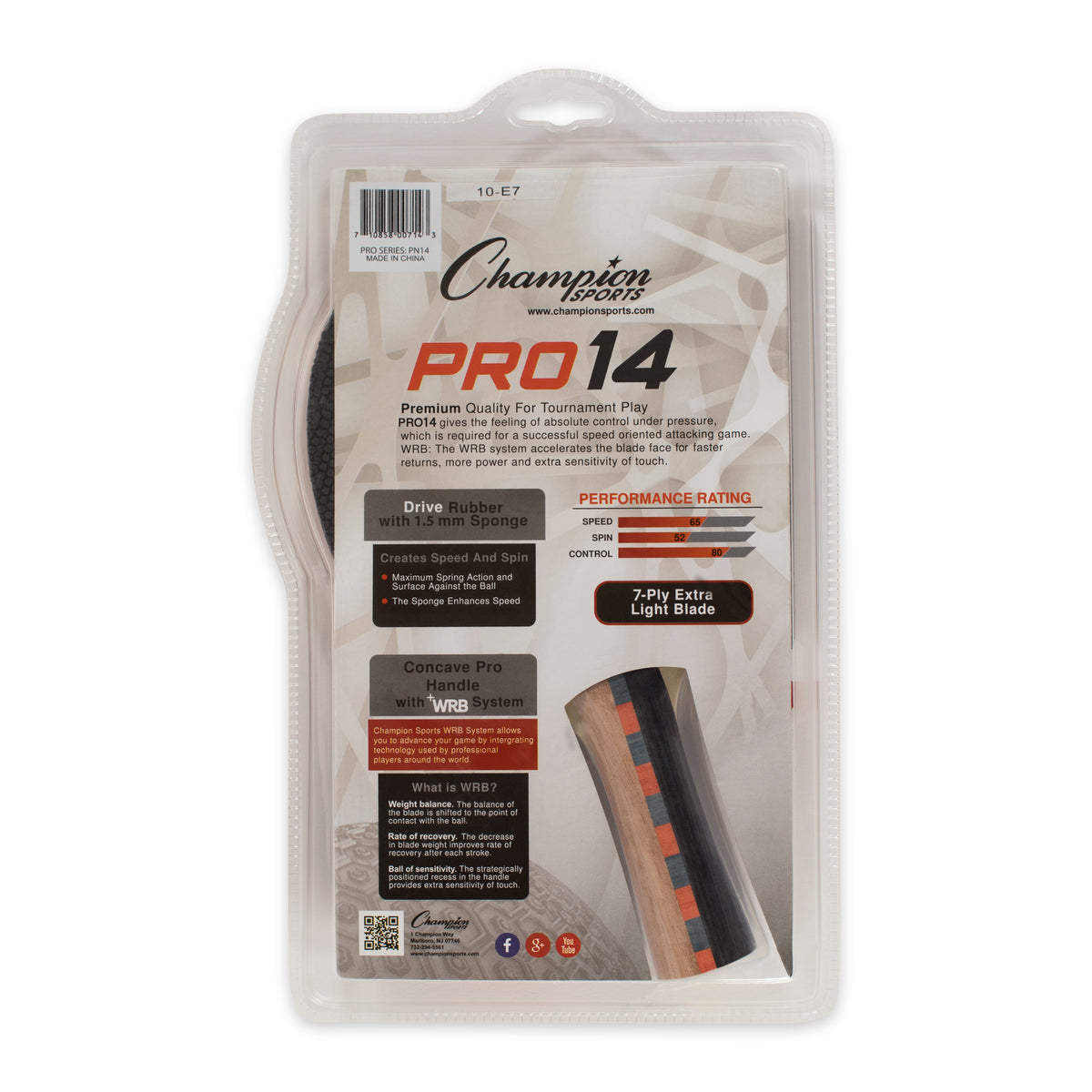 Champion Sports Pro 14 7-Ply Pips-In Table Tennis Paddle
