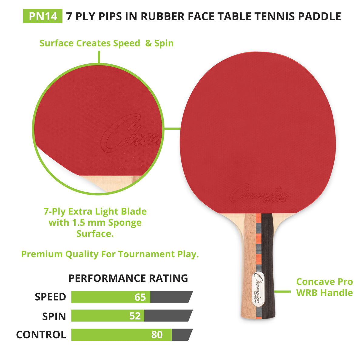 Champion Sports Pro 14 7-Ply Pips-In Table Tennis Paddle