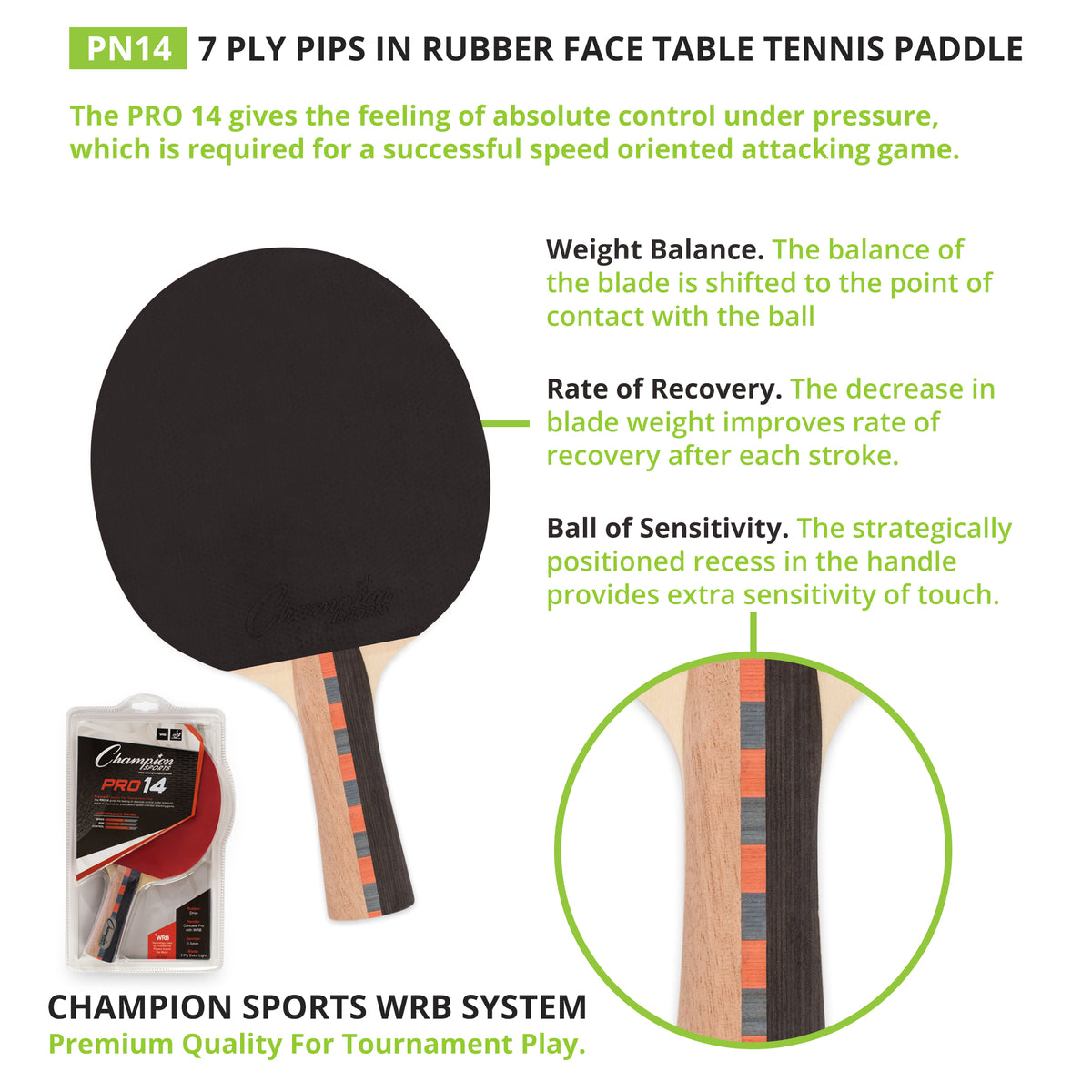 Champion Sports Pro 14 7-Ply Pips-In Table Tennis Paddle