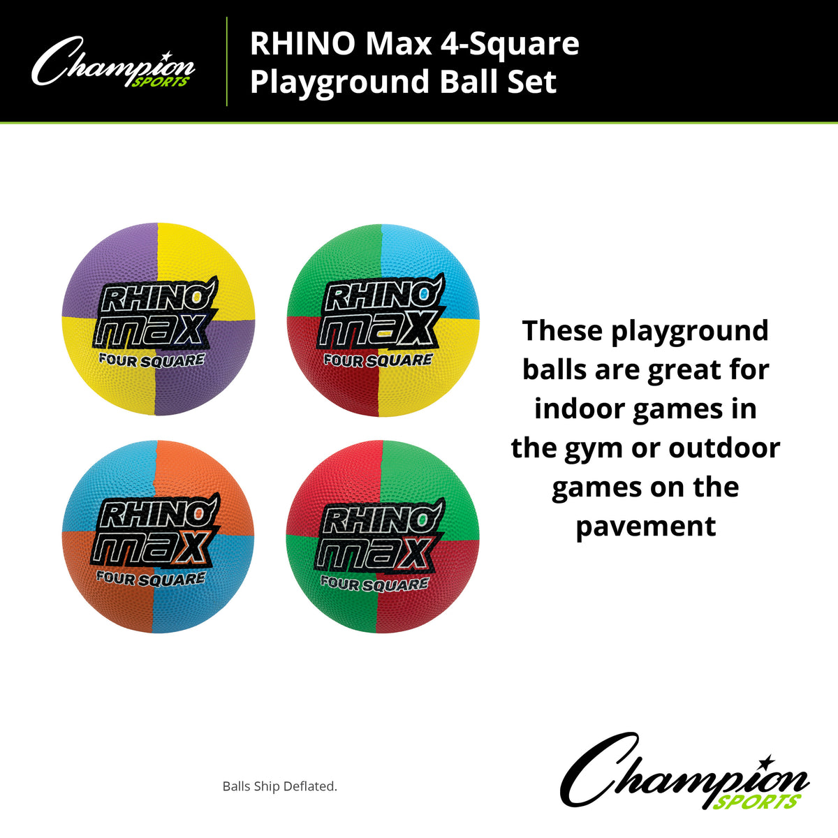 Champion Sports Rhino Max 4-Square Playground Ball Set