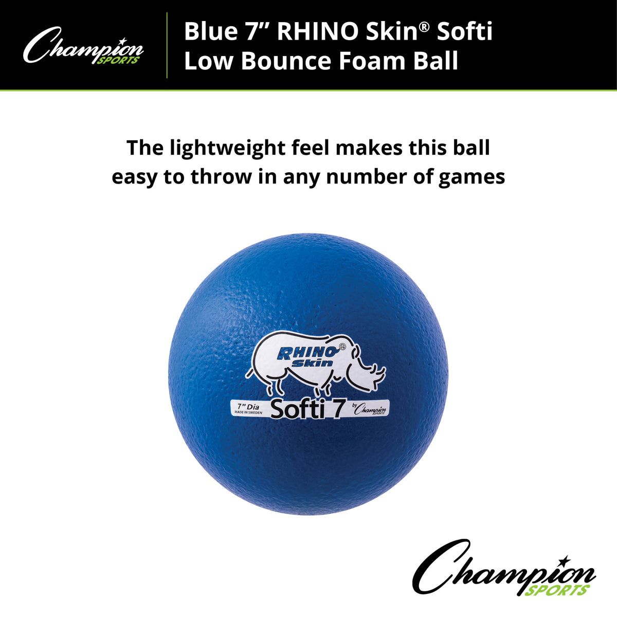 Champion Sports Rhino Skin 7" Softi Low Bounce Foam Ball, Blue