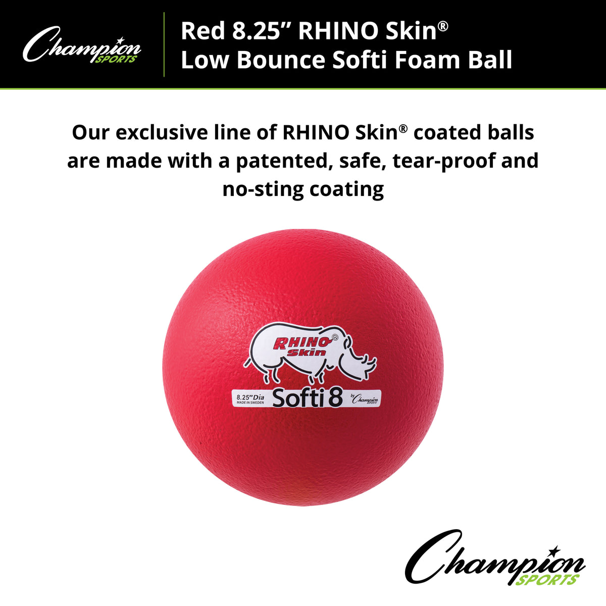 Champion Sports Rhino Skin 8.25" Low Bounce Softi Foam Ball, Red