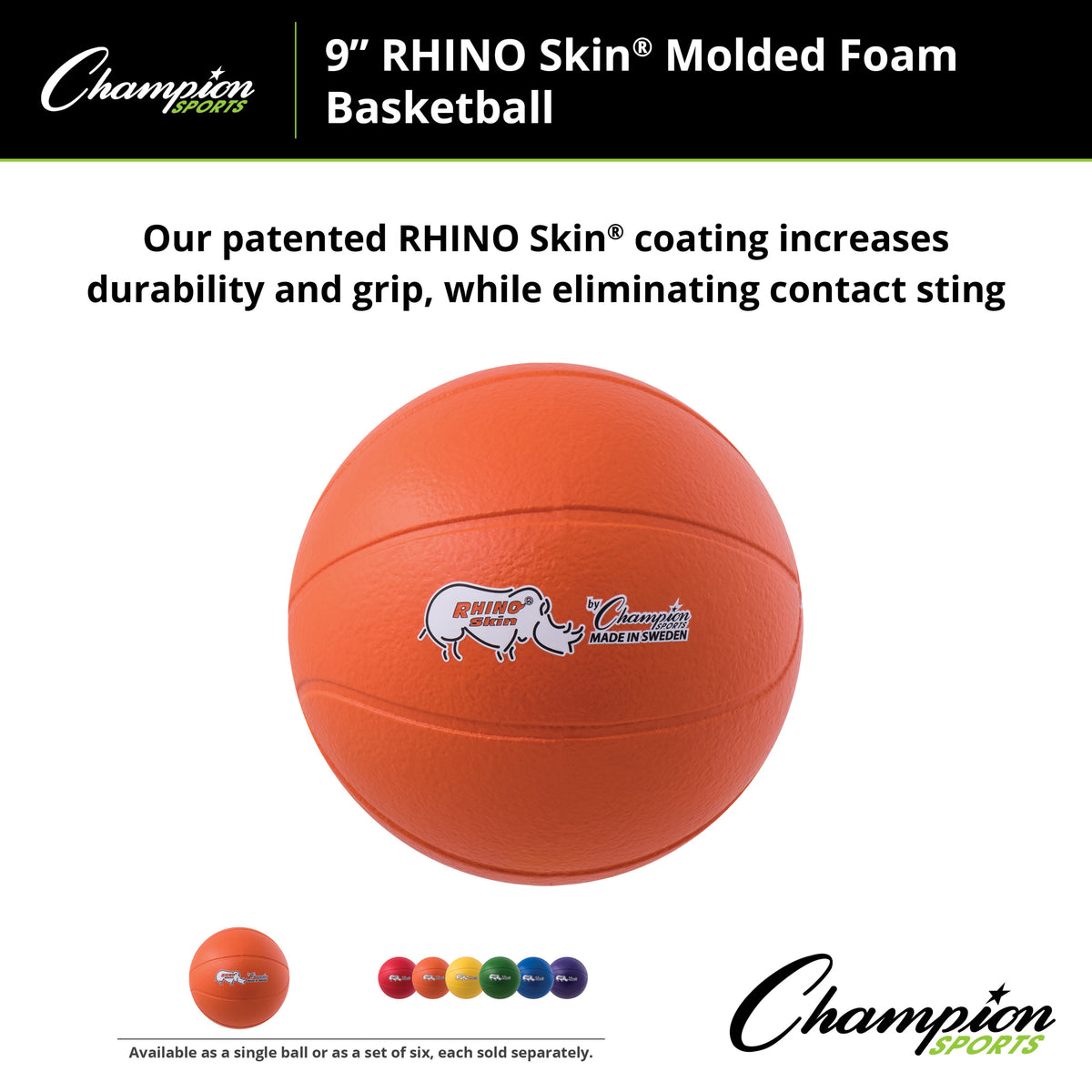 Champion Sports Rhino Skin 9" High Bounce Foam Basketball