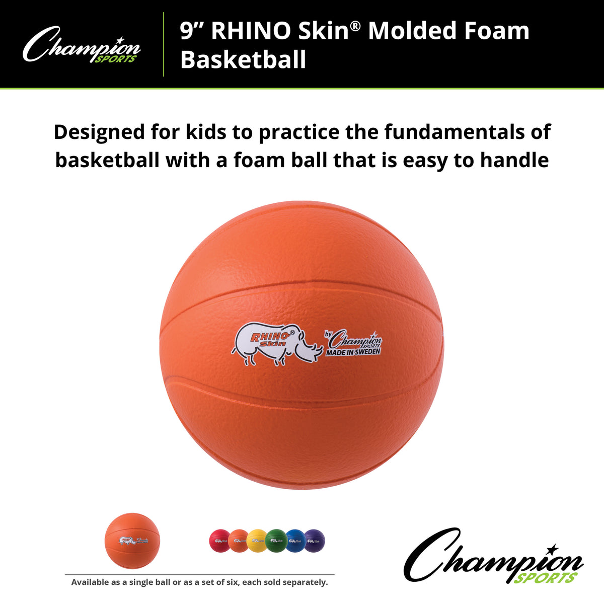 Champion Sports Rhino Skin 9" High Bounce Foam Basketball
