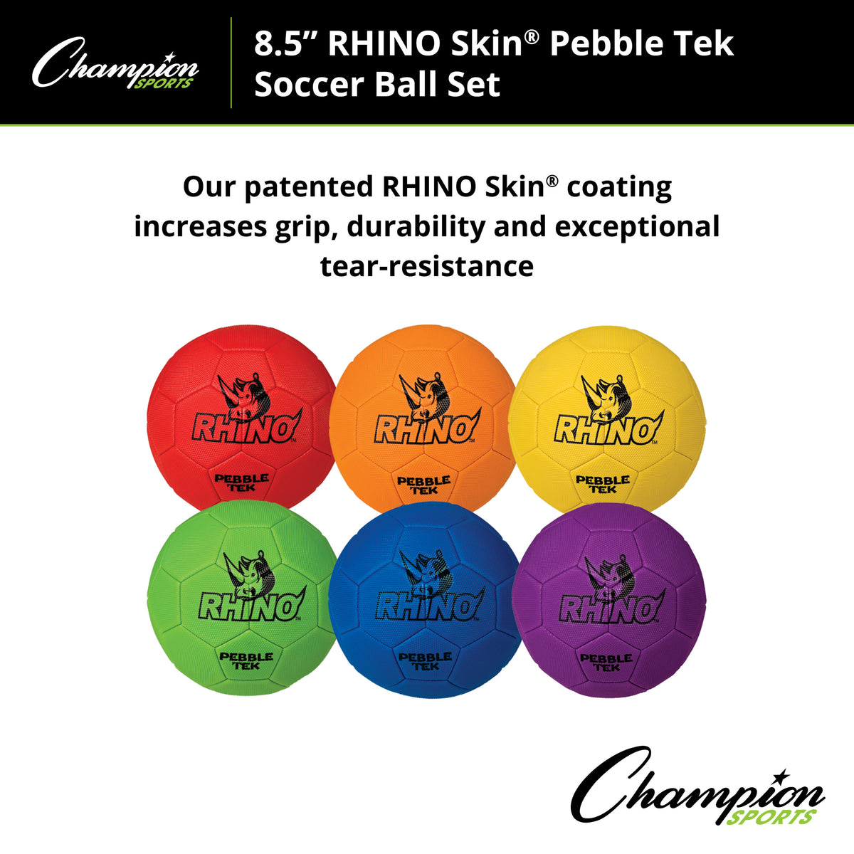 Champion Sports Rhino Skin 8.5" Pebble Tek Soccer Ball Set - Set of 6