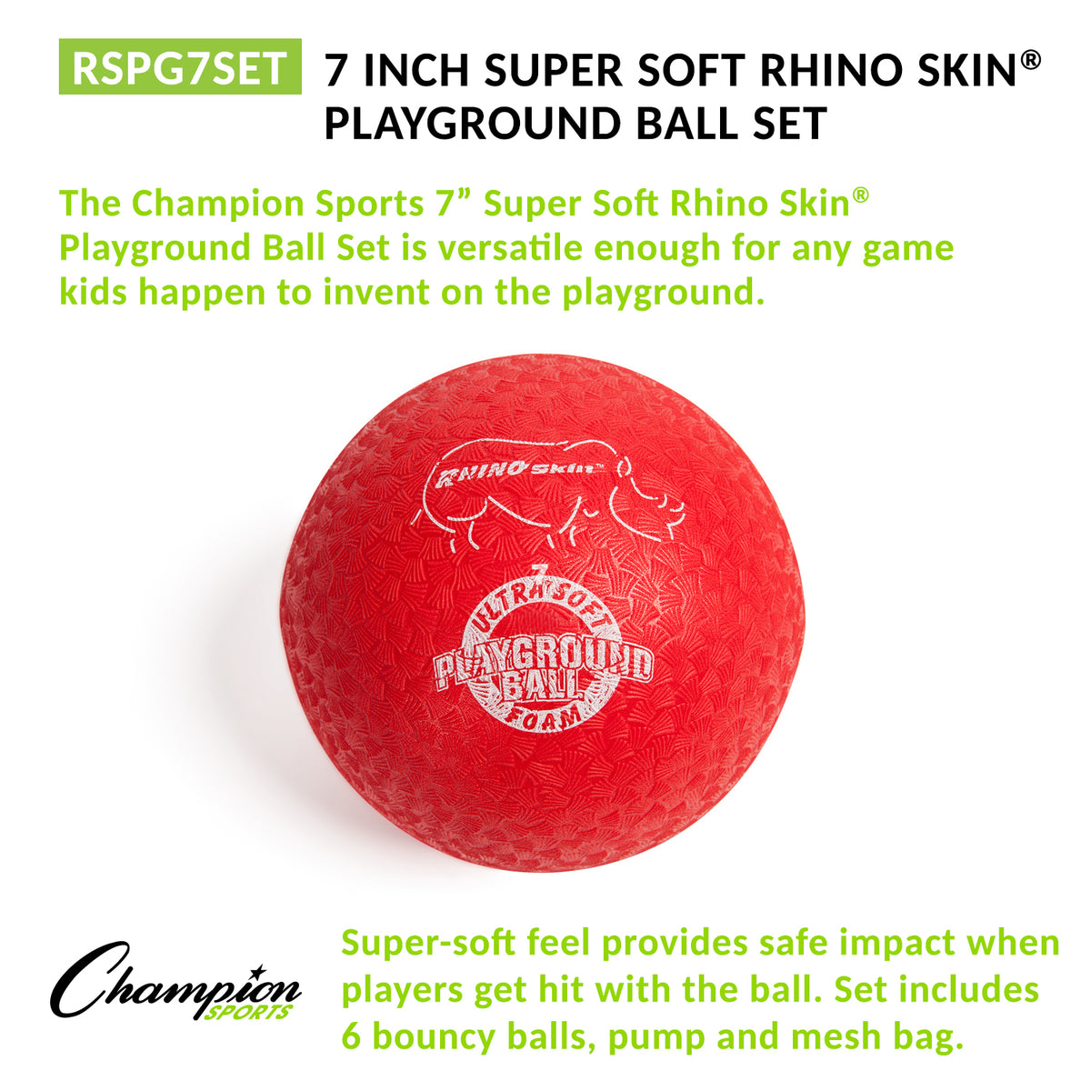 Champion Sports Rhino Skin 7" Soft Playground Ball Set - Set of 6