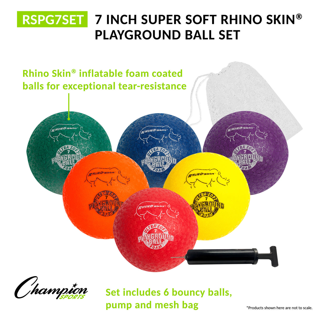Champion Sports Rhino Skin 7" Soft Playground Ball Set - Set of 6