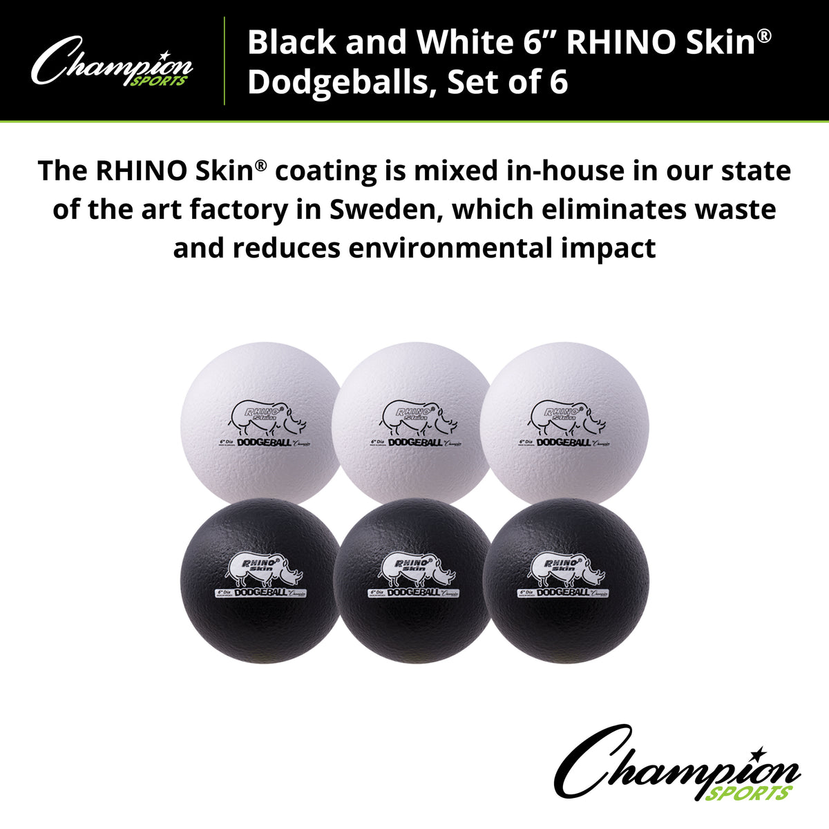 Champion Sports Rhino Skin 6" Low Bounce Dodgeball - Set of 6