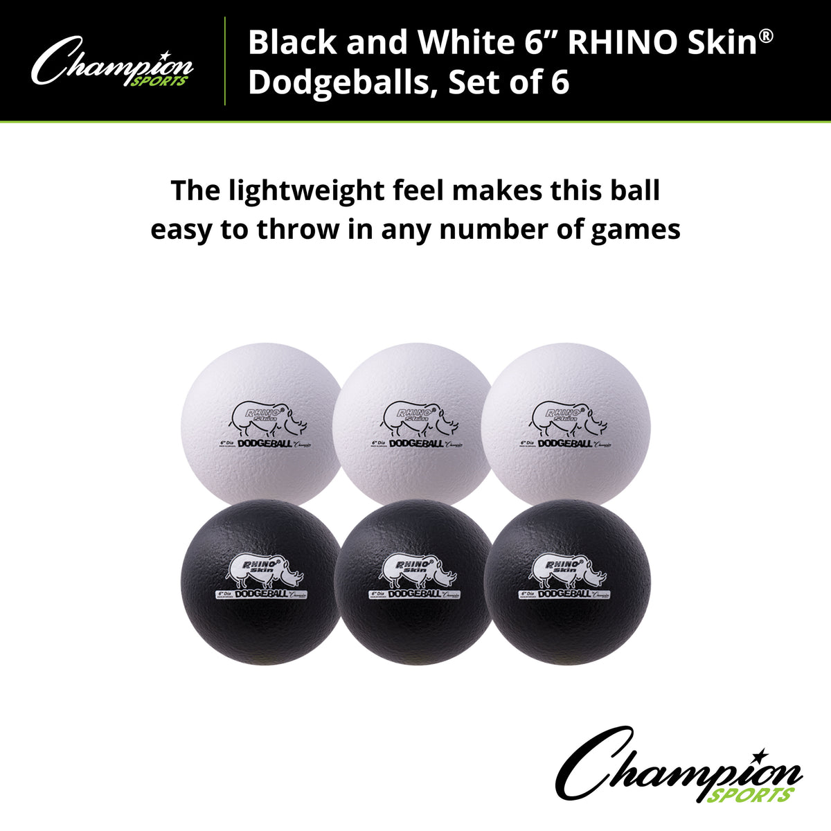 Champion Sports Rhino Skin 6" Low Bounce Dodgeball - Set of 6
